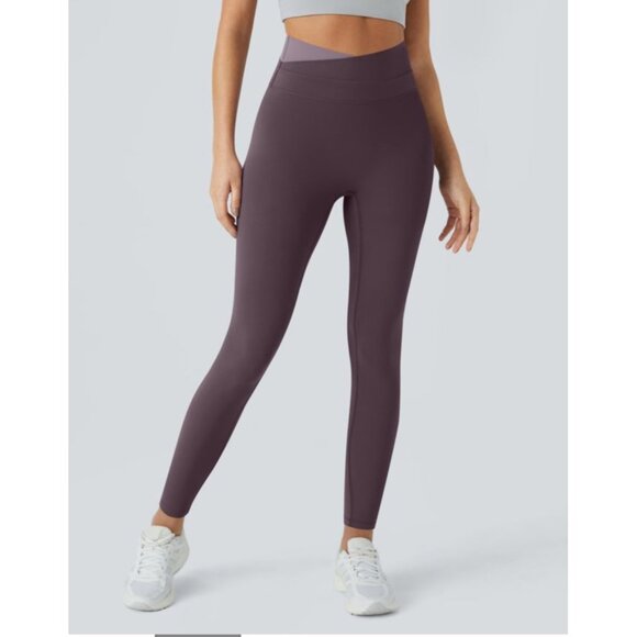 Halara Softlyzero Double Crossover Color Block Leggings Sz XS Purple UPF50+ - Picture 1 of 10